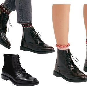 Melissa Rain Black Lace-Up Brogue Boots Us7